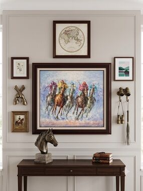R. Young Signed Horse Racing Oil Painting Framed Equestrian Art 28x25